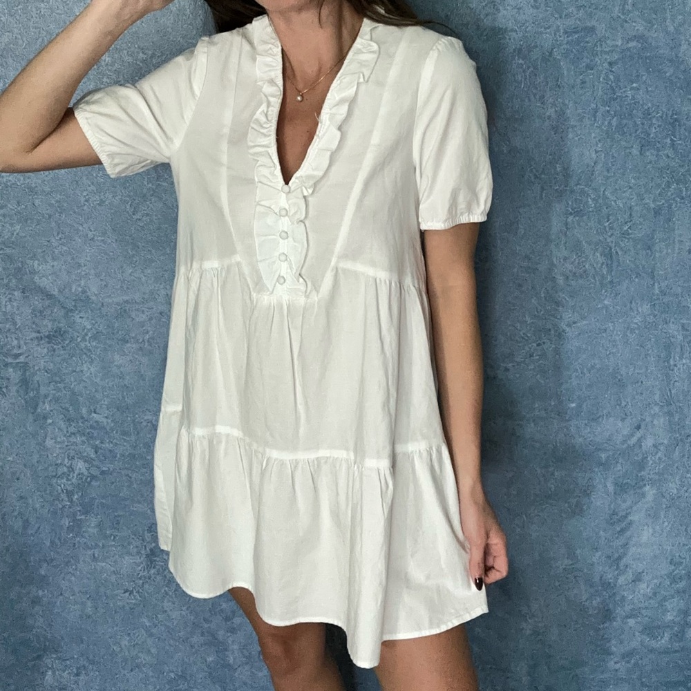 Zara White Mini Babydoll Dress - Picture 2 of 5
